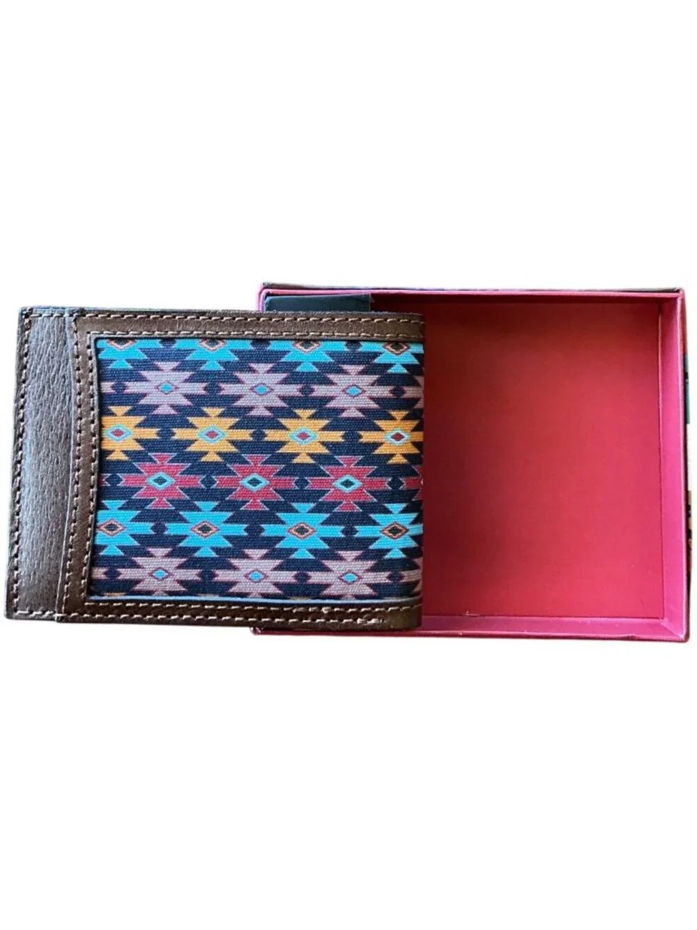 Red Dirt Hat Co Genuine Leather Bifold Wallet Southwestern Print New In Box
